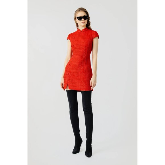 sau lee Dresses & Skirts - NWOT SAU LEE Natasha Tweed Mini Dress in Red Cheongsam-style Sequined